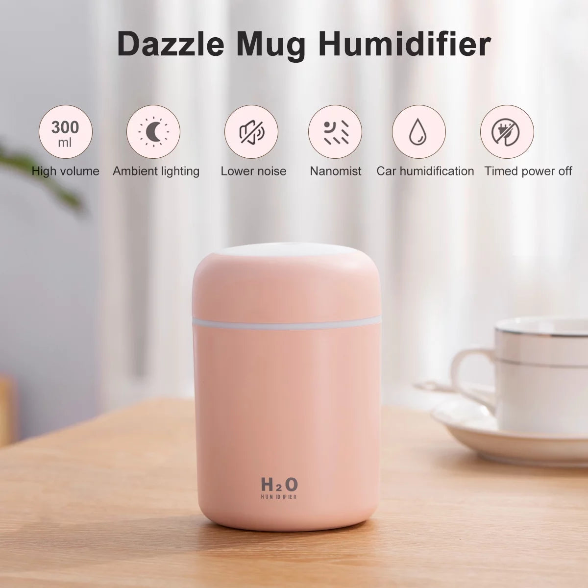 Portable Mini Humidifier, 300Ml Small Cool Mist Humidifier, Quiet Humidifier for Car-Black