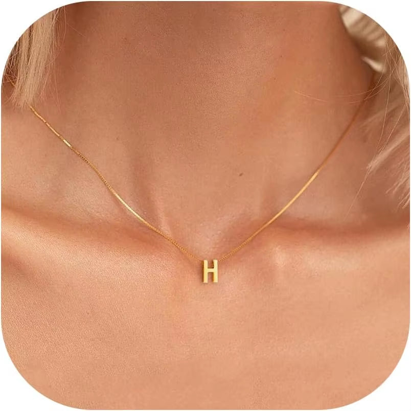 Initial Necklaces for Women Dainty 18K Gold Plated Waterproof Necklace Tiny A-Z Pendant Necklace Gold Jewelry Stainless Steel